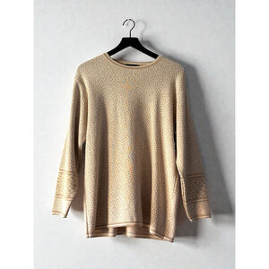 Martello Merino Wool Giraffe Print Knit Sweater Beige Neutral Winter Cozy M